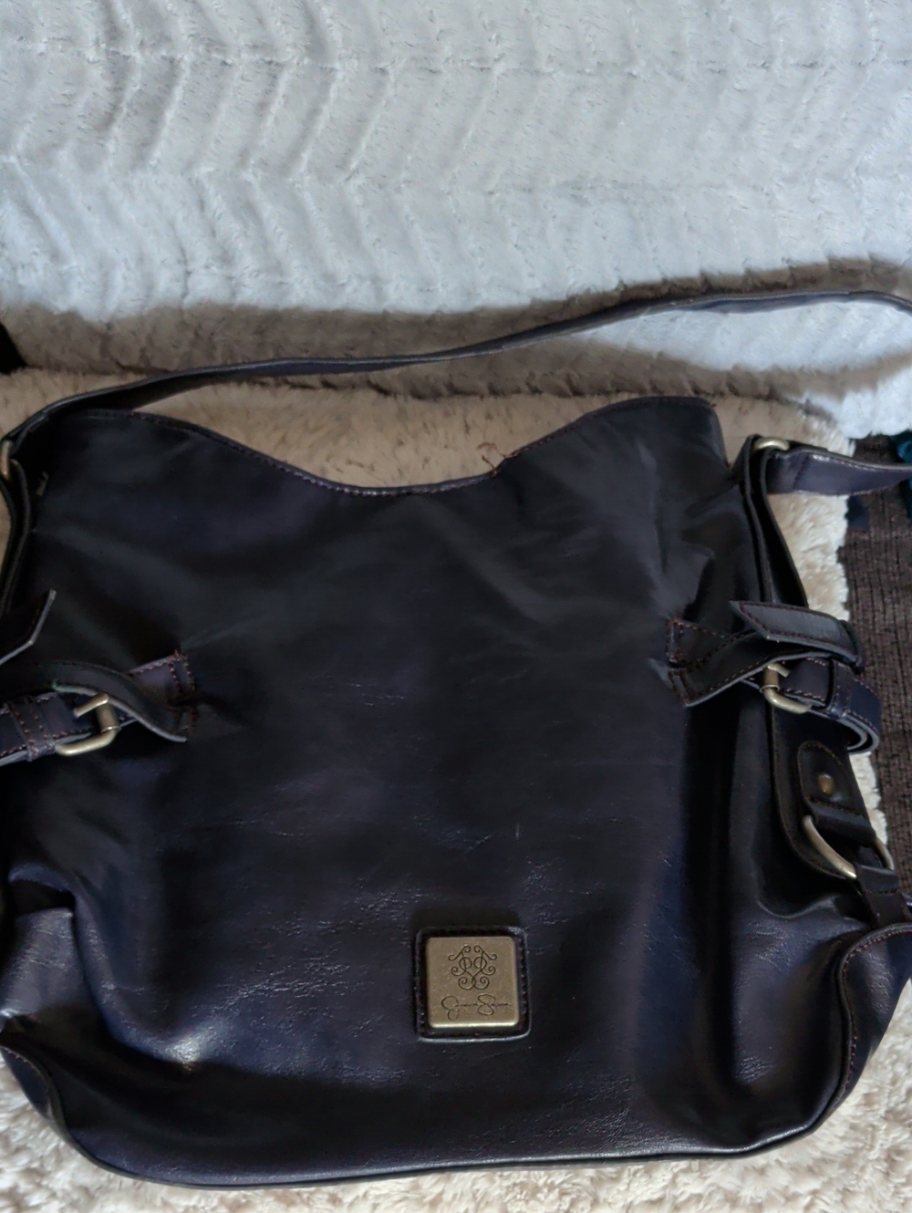 Jessica Simpson Dark Blue Leather Messenger Bag